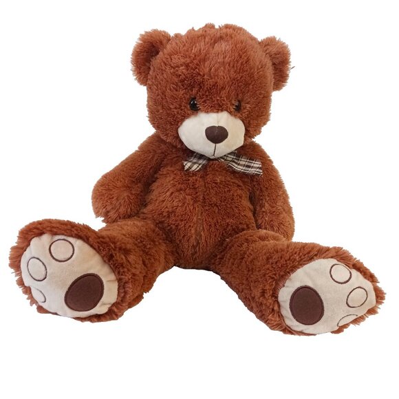 Goffa Teddy Bear Plush Stuffed Animal Large Jumbo 28" Long Plaid Bow 20" Sitting - Picture 1 of 7